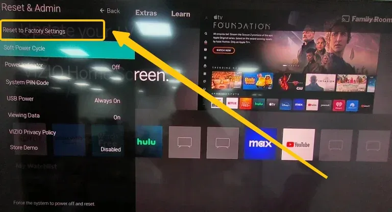 Reset to Factory Settings on Vizio TV