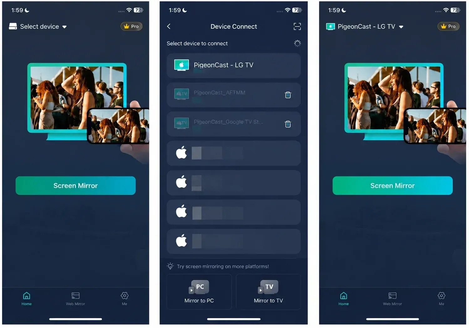 how to screen mirror with PigeonCast
