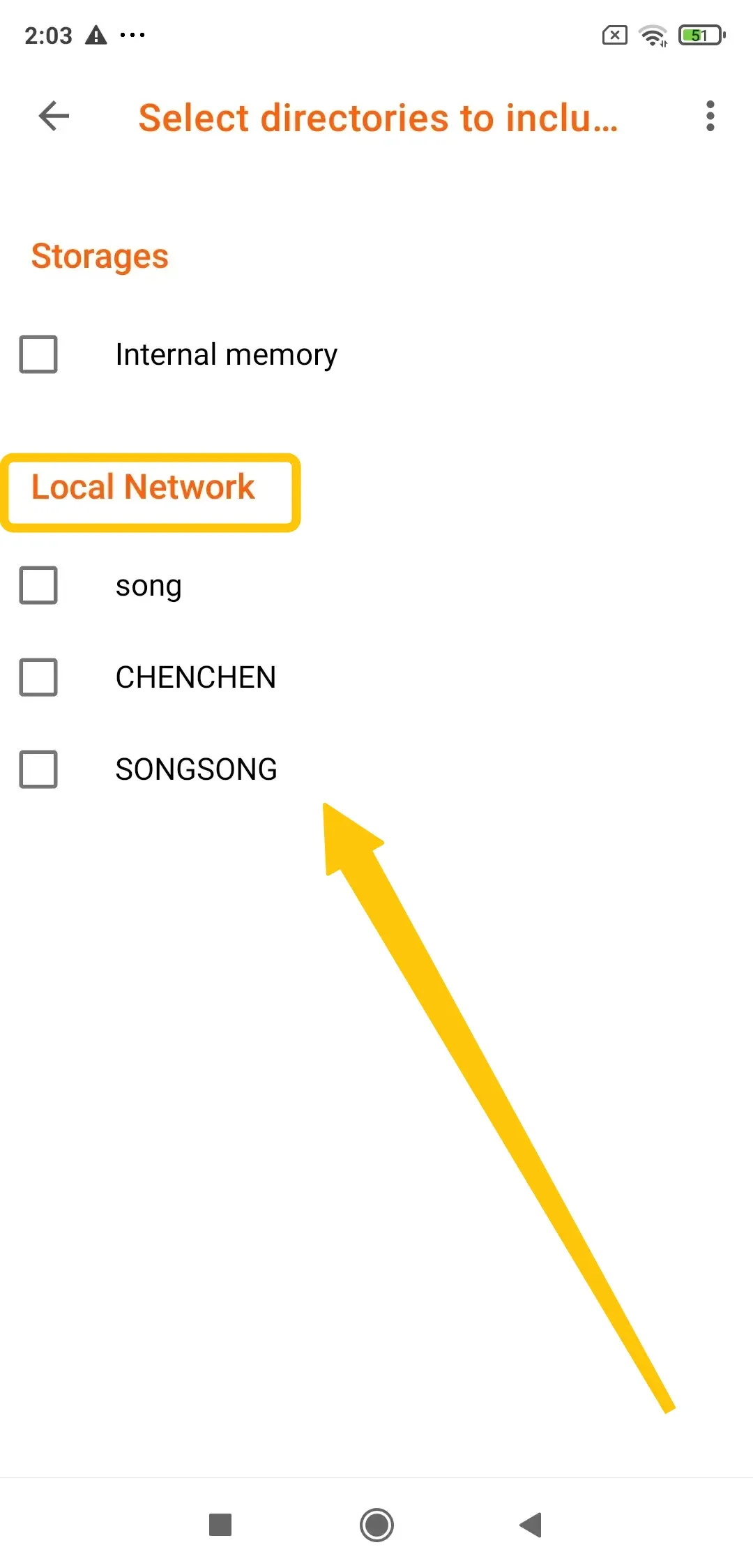 Local Network menu