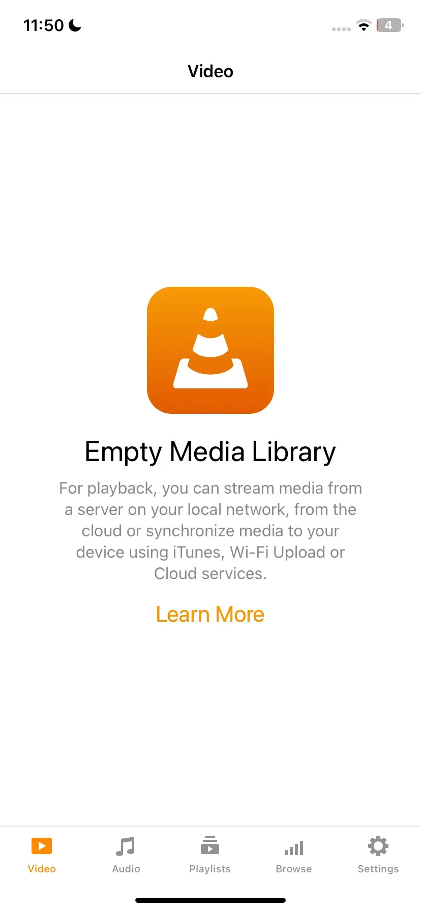 VLC app menu on iPhone