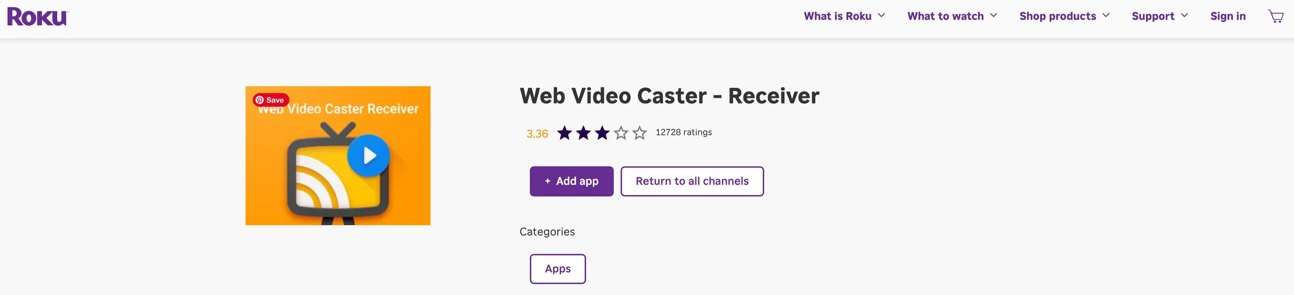 find Web Video Caster in Roku Channel
