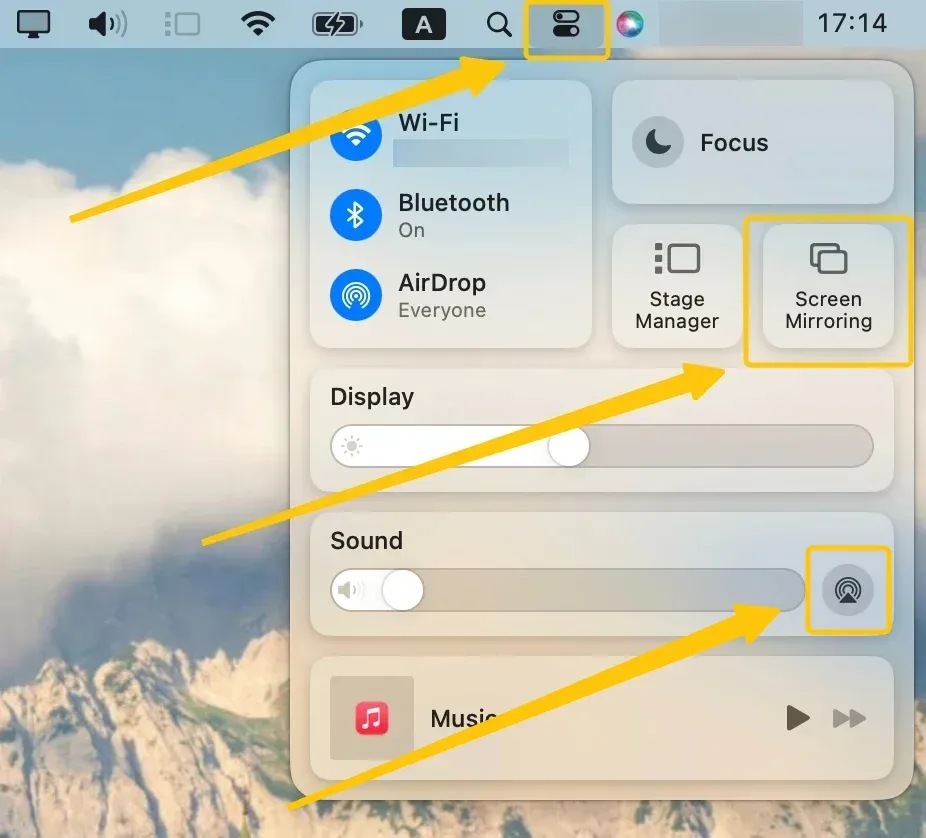 AirPlay in the Mac's Control Center 