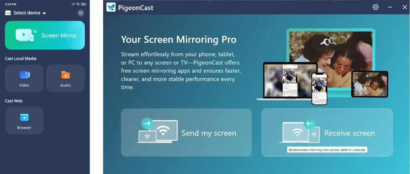 how to use PigeonCast on phone and laptop