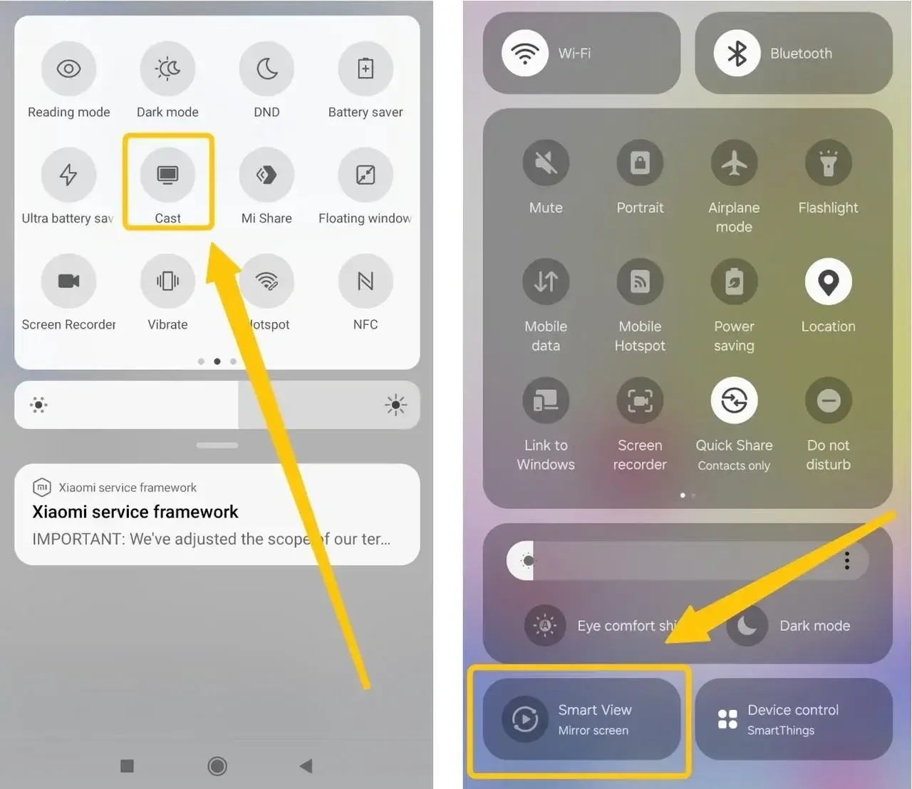 Cast or Smart View in Quick panel