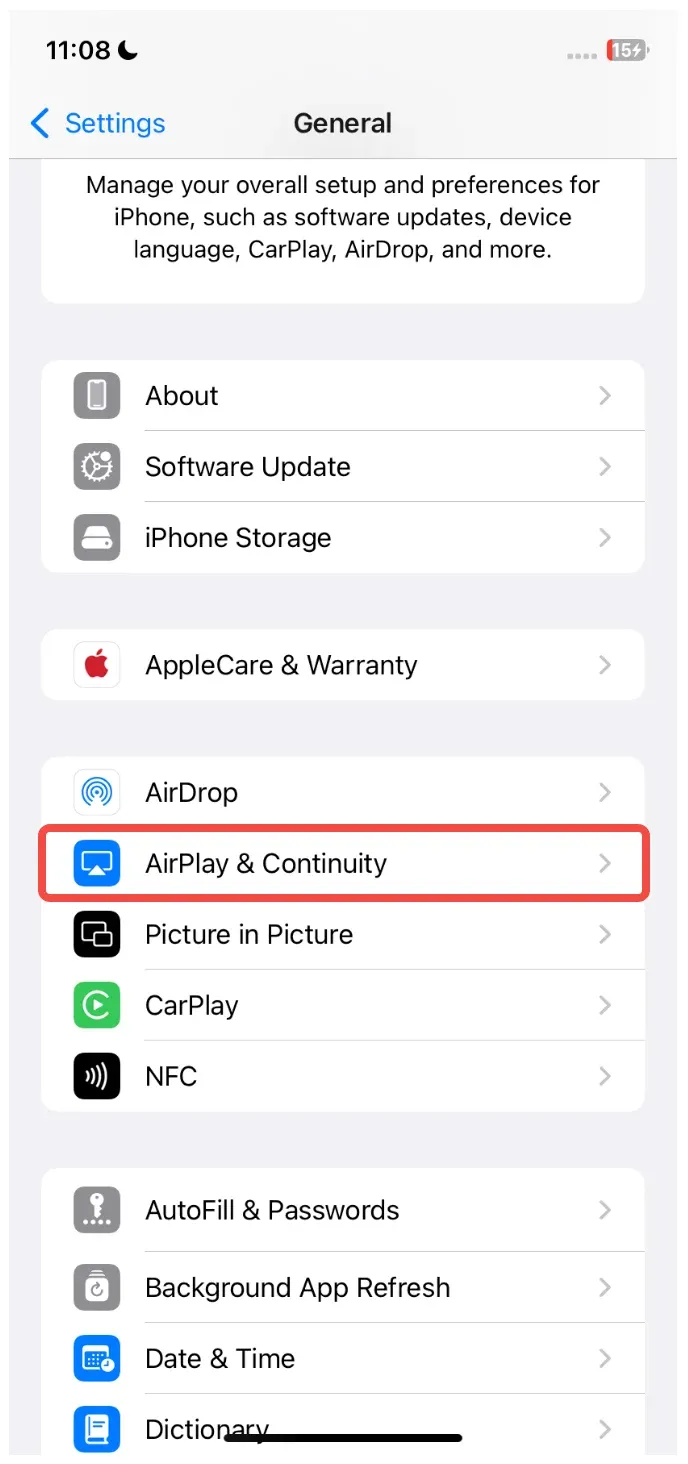 find AirPlay in iPhone Settings