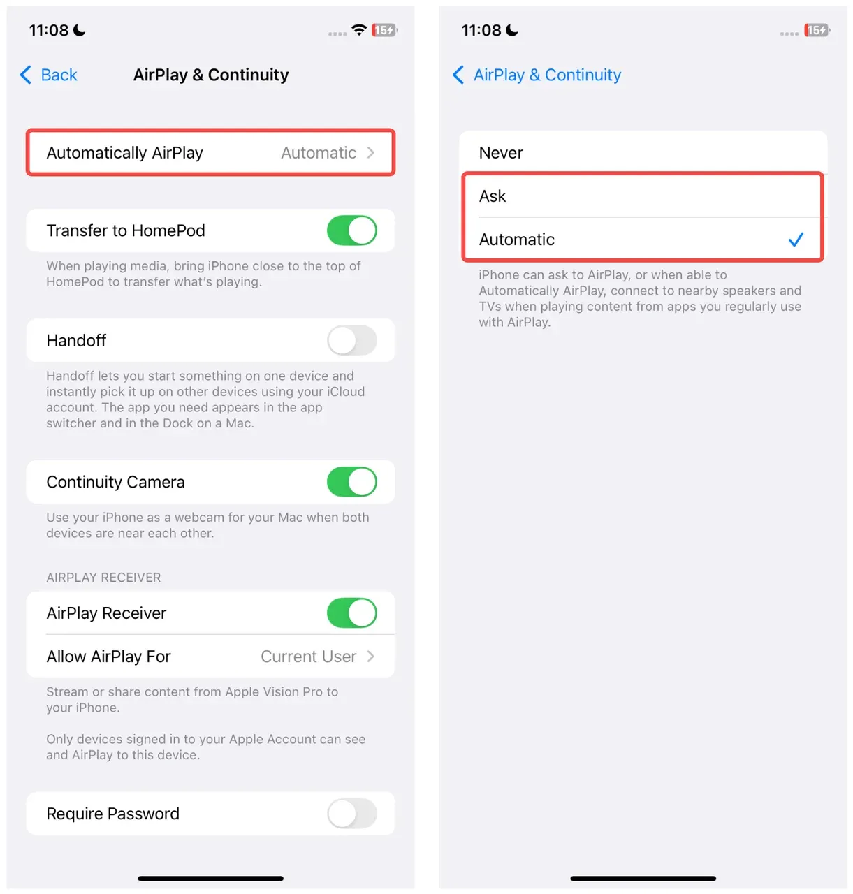 confirm AirPlay settings on iPhone