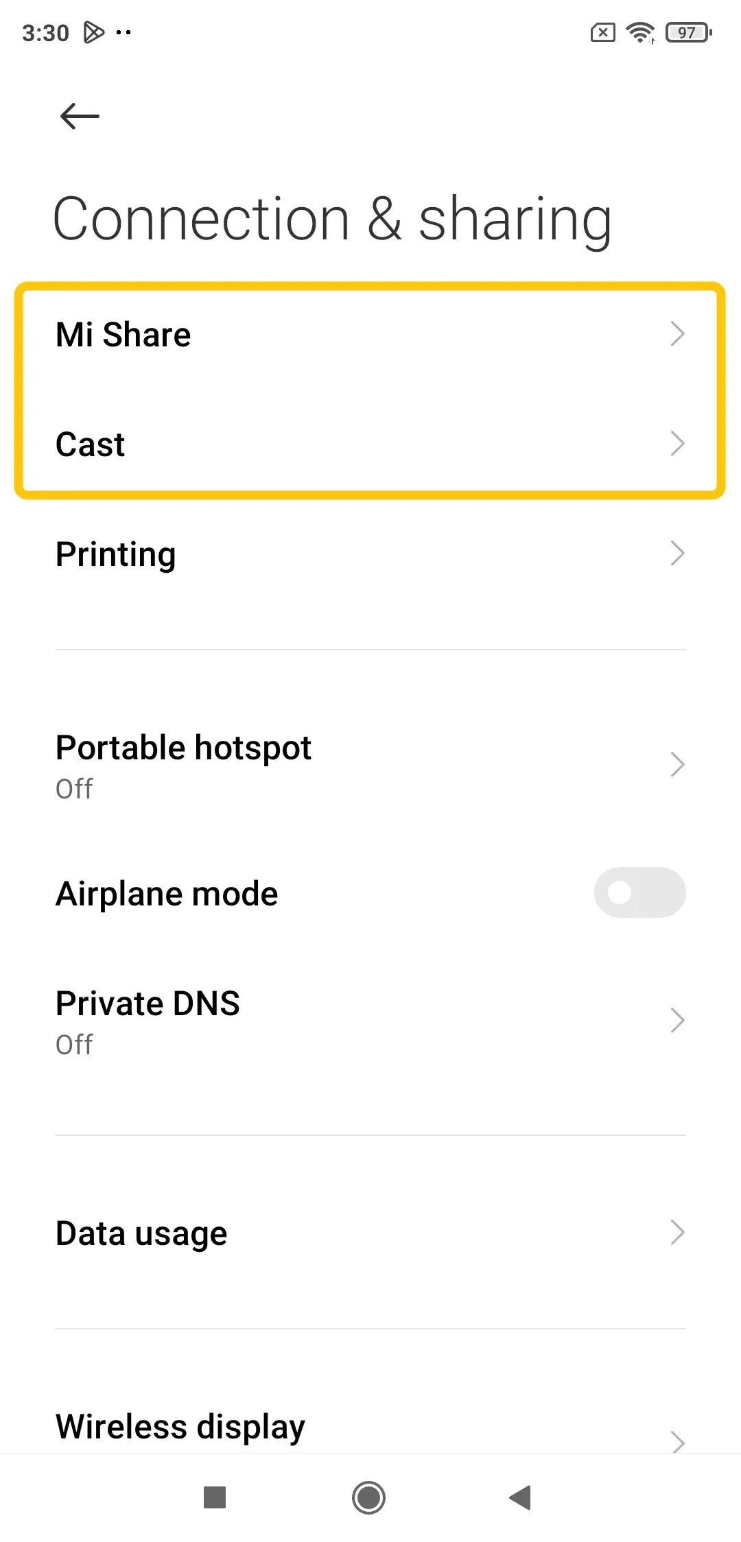 Cast or Screen Mirroring option