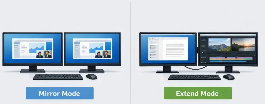 Mirror vs Extend Display Mode