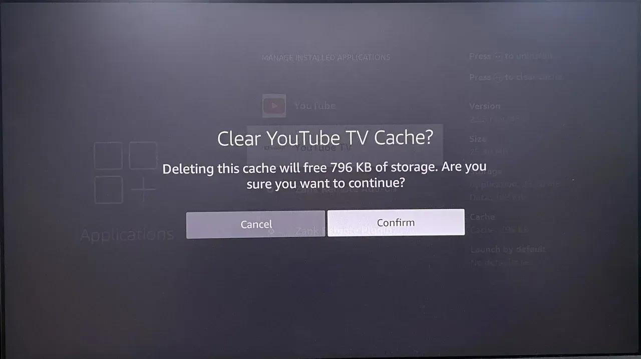 Opción de borrar caché en el televisor
