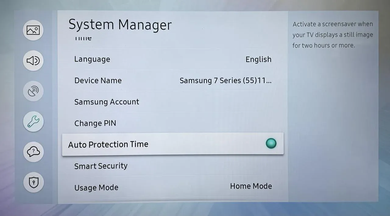 Automatische Schutzzeit auf dem Samsung-TV