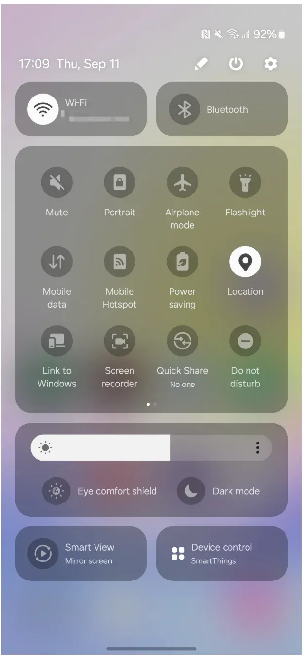 open Quick Settings on Samsung phone