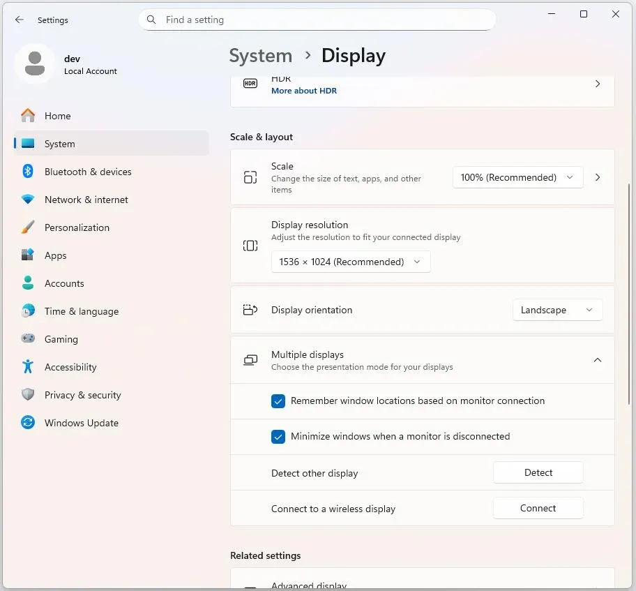 confirm the display resolution