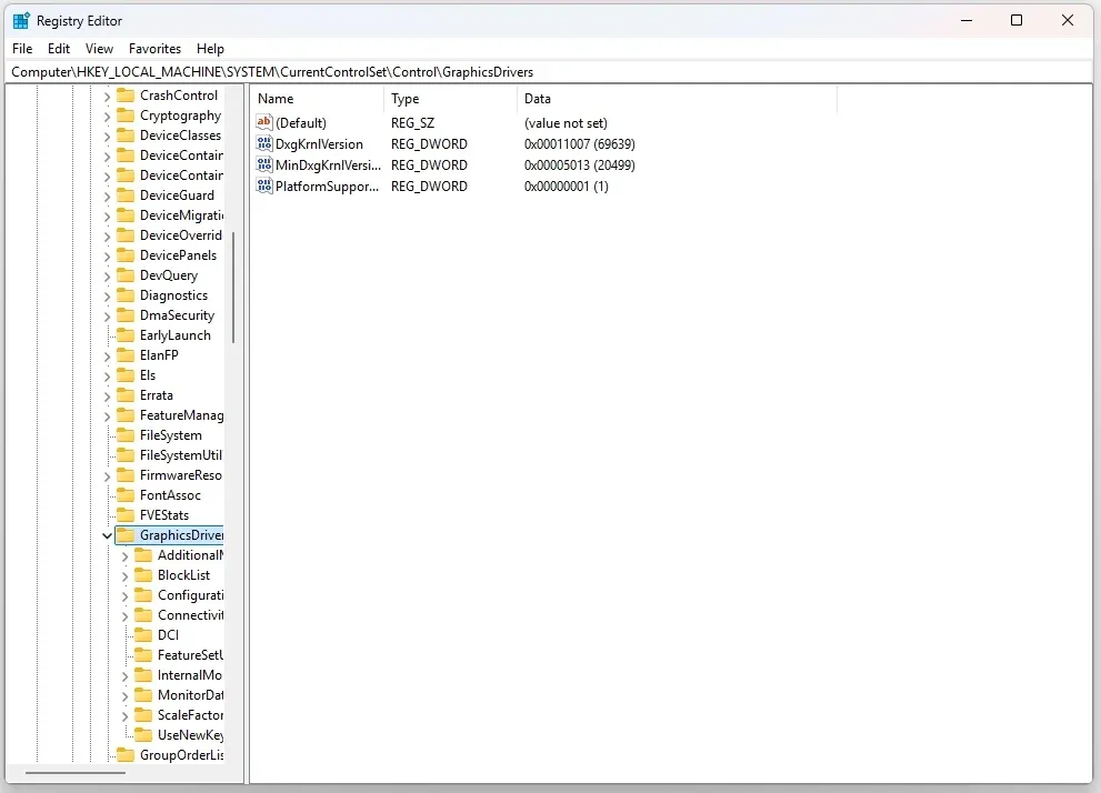 navigate to GraphicsDrivers