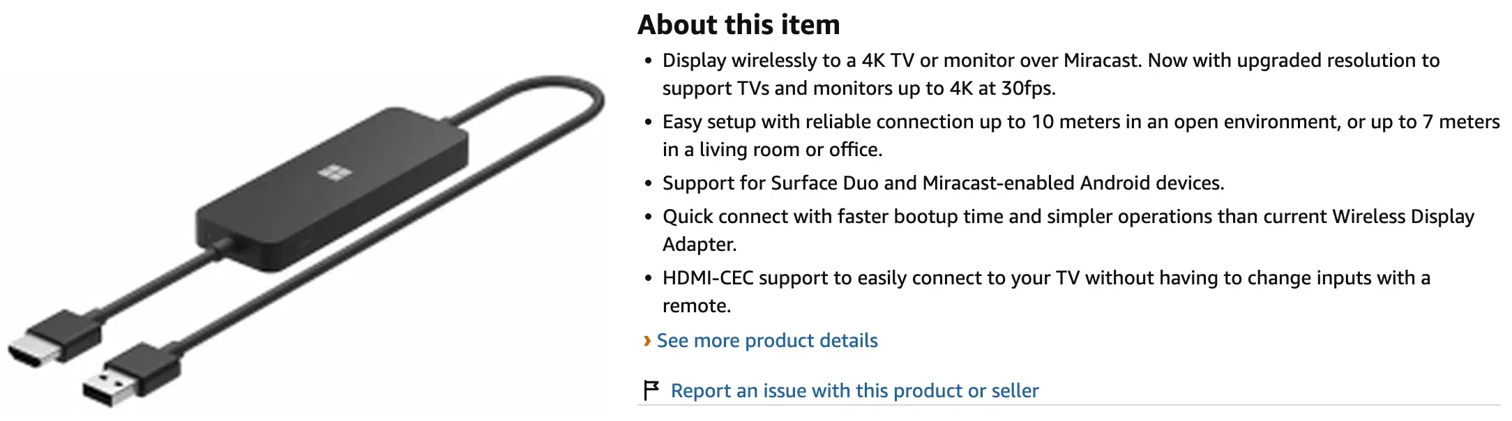 check a wireless display receiver info on Amazon
