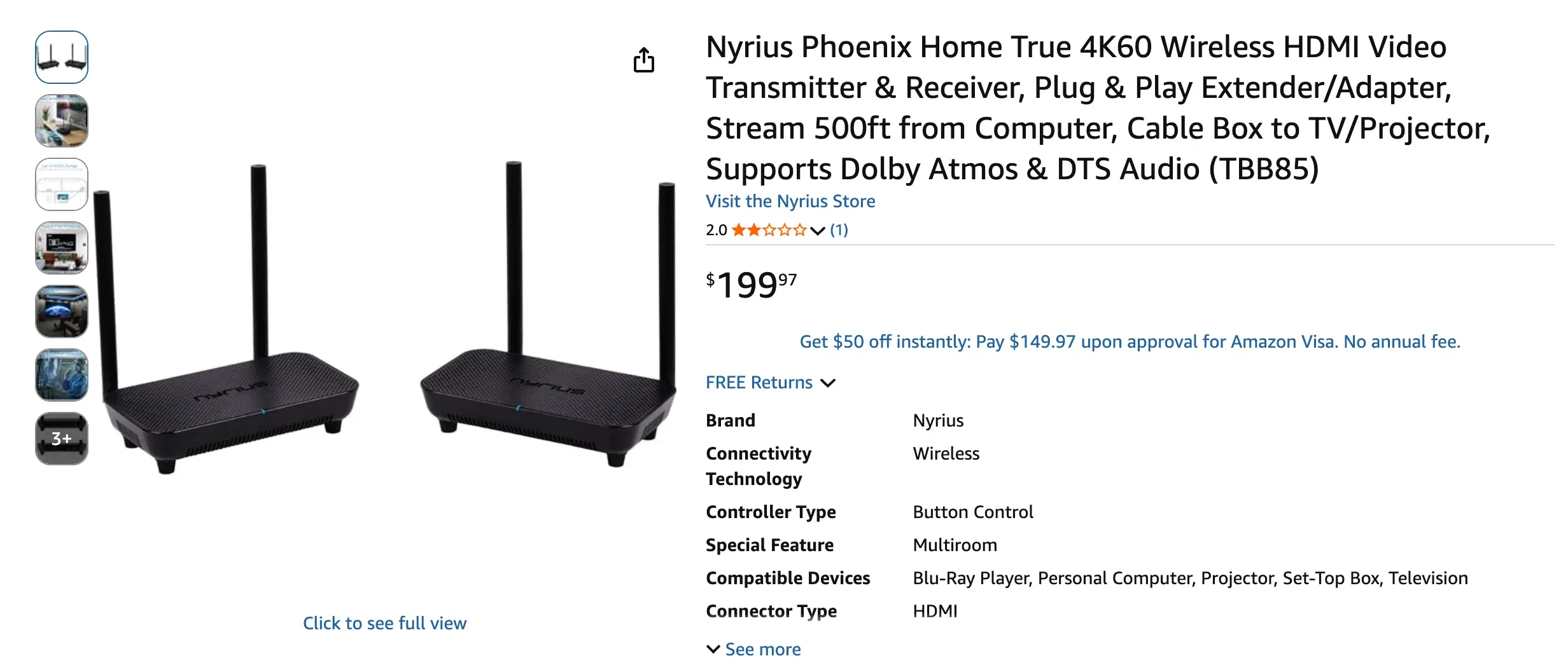 Nyrius Phoenix Home True 4K60 on Amazon