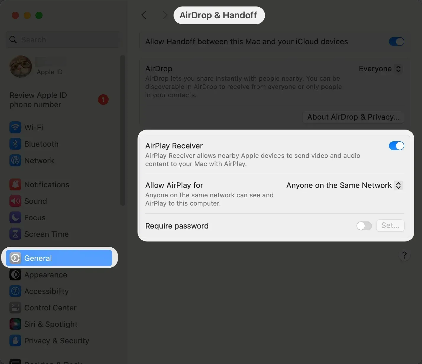 enable AirPlay Receiver on MacBook