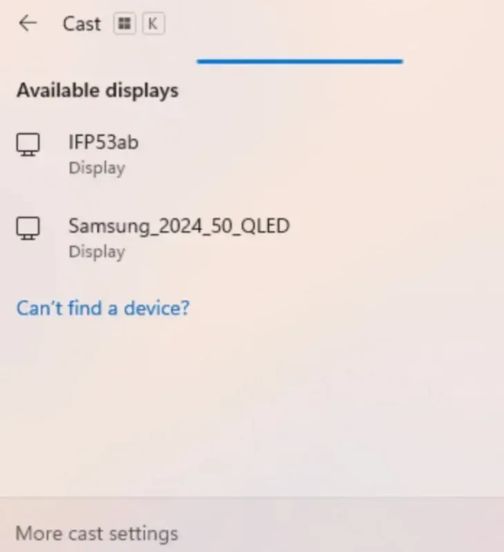 Cast menu on Windows PC