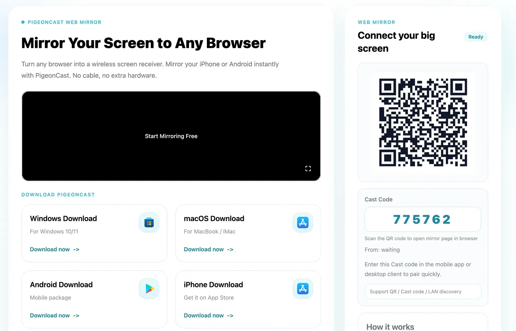 open PigeonCast in a browser