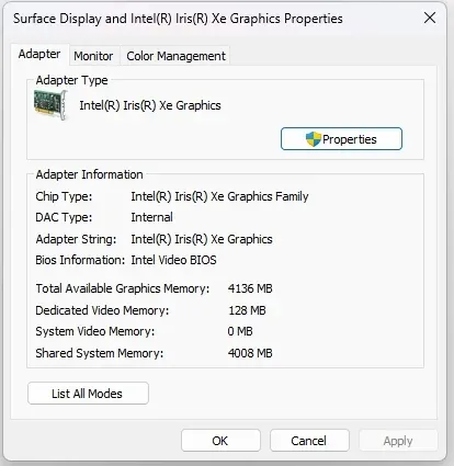 click Properties