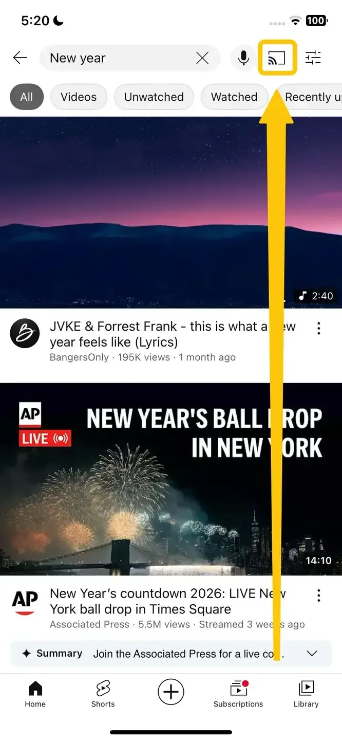 AirPlay icon in the YouTube