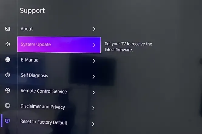 Update option on TV