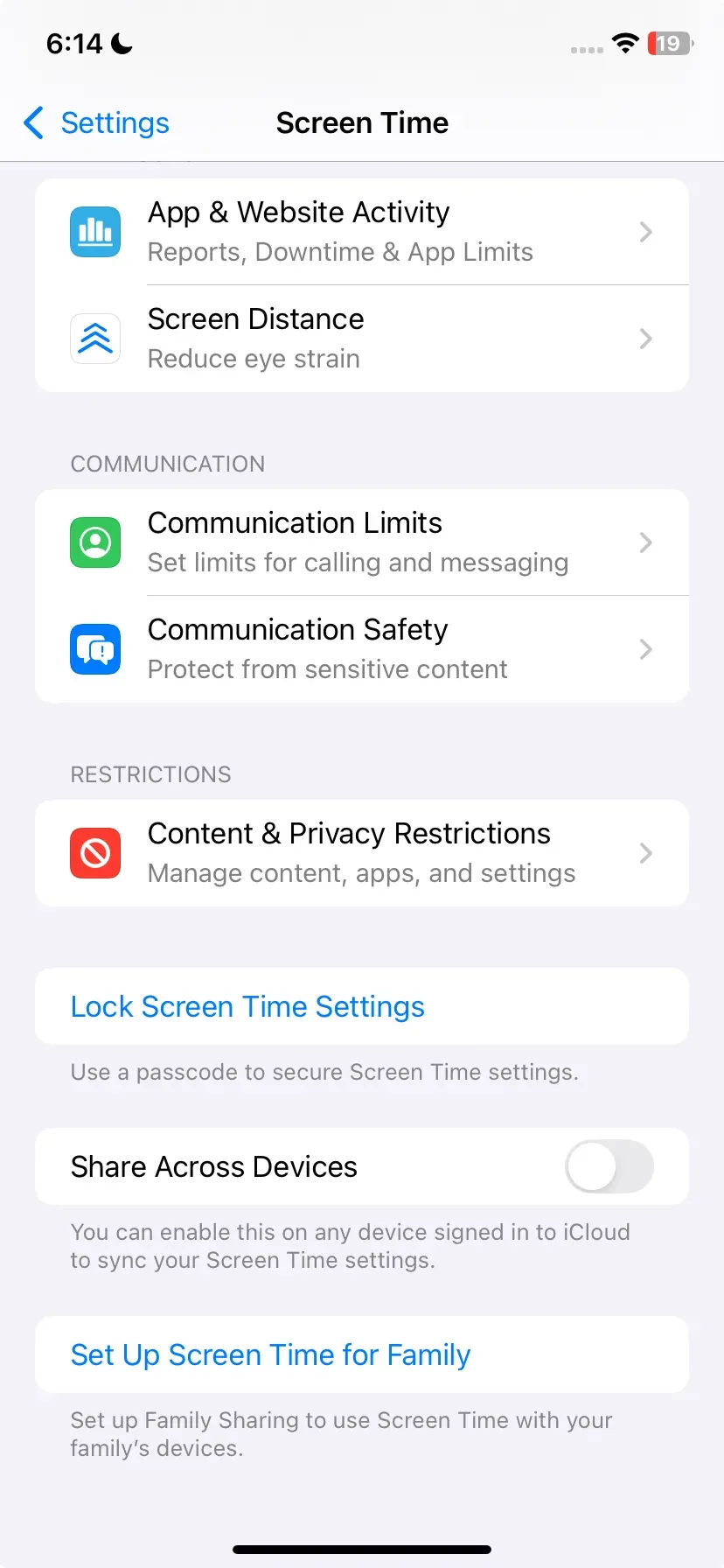 Screen Time option on iPhone