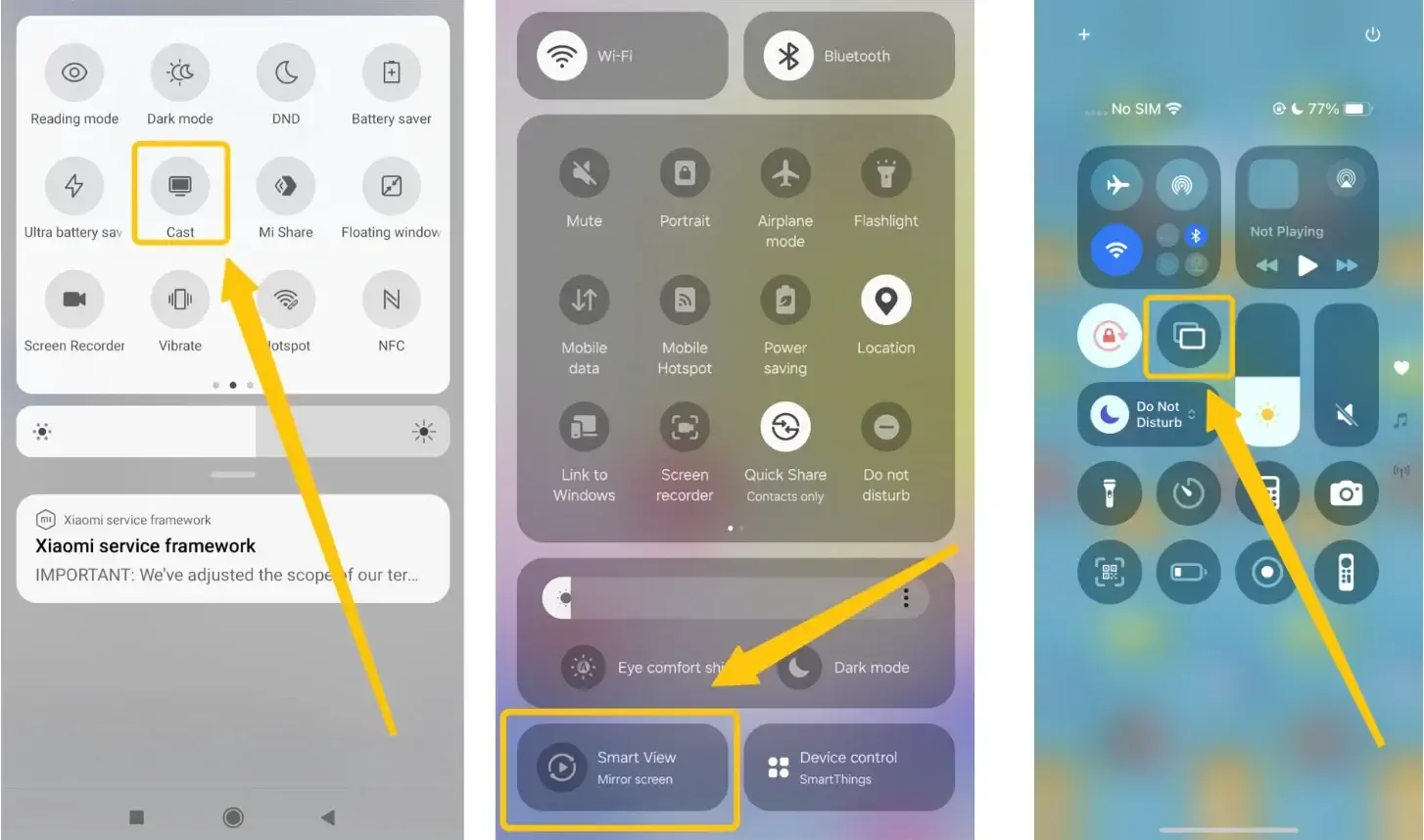 Cast, Smart View, or Screen Mirroring button